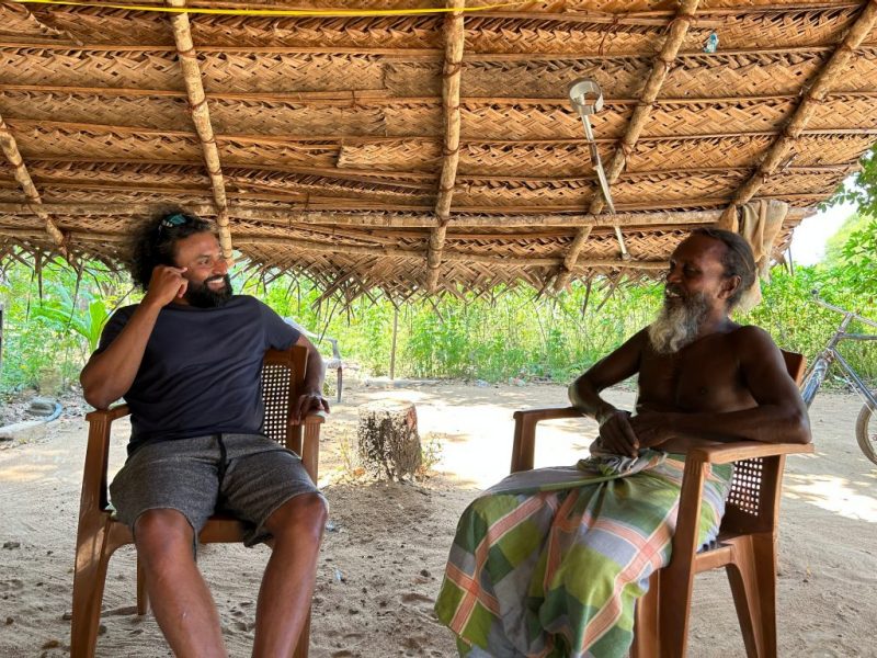 Eranga Galappaththi (at left) with a study participant while conducting field research in Sri Lanka, summer 2023. Photo courtesy of Eranga Galappaththi.