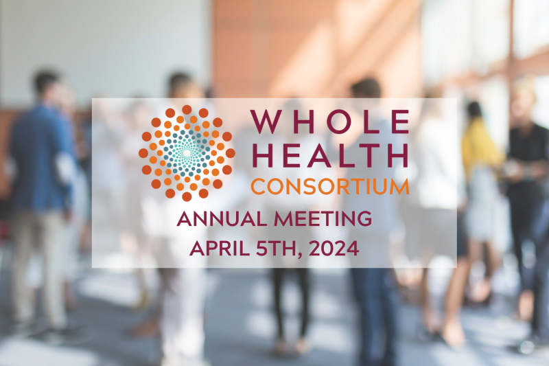Whole Health Annual Meeting Flyer with logo and blurred background of people